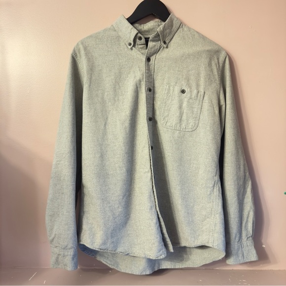 J.Crew Heathered Chamois Buttondown Leather Elbow Patches Gray Men Size L - Picture 1 of 8
